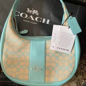 Coach Signature Jacquard Carmen Shoulder Bag Handbag Faded Blue New